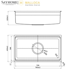 Chậu rửa chén bát 1 hố inox 304 MALLOCA Volcanic MS7743GR tại thành phố Hồ Chí Minh