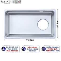 Chậu rửa chén bát 1 hố NOBINOX ARVO V676 75,8cm - Bảo hành lên đến 10 năm