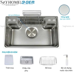 Chậu rửa chén bát B-Gem BG-7545CGT/ 7848CGT/ 8050CGT SKY 3D 1 hộc LINEN, SUS304  - Hàng chính hãng B-GEM