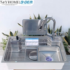 Chậu rửa chén bát B-Gem BG-7545CGT/ 7848CGT/ 8050CGT SKY 3D 1 hộc LINEN, SUS304  - Hàng chính hãng B-GEM