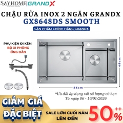 Chậu rửa chén bát 2 hố inox 304 GRANDX GX8648DS SMOOTH 86cm - Chính hãng