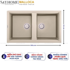 Chậu rửa chén bát đá Granite 2 hố MALLOCA BIANCO K-45062 - Chính hãng