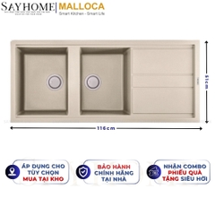 Chậu rửa chén bát đá Granite 2 hố MALLOCA BIANCO K-50062 - Chính hãng