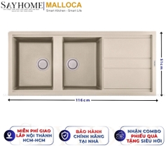 Chậu rửa chén bát đá Granite 2 hố MALLOCA BIANCO K-50062 - Chính hãng