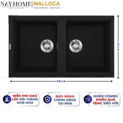 Chậu rửa chén bát đá Granite 2 hố MALLOCA BLACK K-45086 màu đen - Chính hãng
