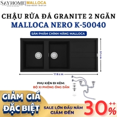 Chậu rửa chén bát đá Granite 2 hố MALLOCA NERO K-50040 - Chính hãng