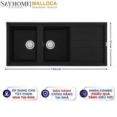 Chậu rửa chén bát đá Granite 2 hố MALLOCA NERO K-50040 - Chính hãng