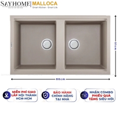 Chậu rửa chén bát đá Granite 2 hố MALLOCA TORTORA K-45043 - Chính hãng