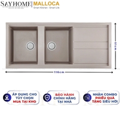 Chậu rửa chén bát đá Granite 2 hố MALLOCA TORTORA K-50043 - Chính hãng