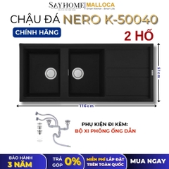 Chậu rửa chén bát đá Granite 2 hố MALLOCA NERO K-50040 - Chính hãng