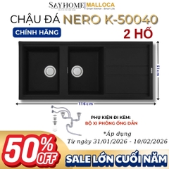 Chậu rửa chén bát đá Granite 2 hố MALLOCA NERO K-50040 - Chính hãng