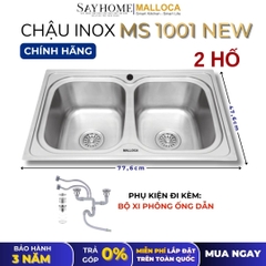 Chậu rửa chén bát 2 hố inox 304 MALLOCA MS 1001 NEW - Chính hãng