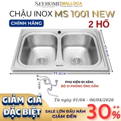 Chậu rửa chén bát 2 hố inox 304 MALLOCA MS 1001 NEW - Chính hãng
