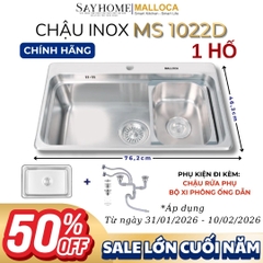 Chậu rửa chén bát 1 hố inox 304 MALLOCA MS 1022D 76cm - Chính hãng