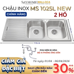 Chậu rửa chén bát 2 hố inox 304 MALLOCA MS 1025L NEW - Chính hãng