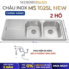 Chậu rửa chén bát 2 hố inox 304 MALLOCA MS 1025L NEW - Chính hãng