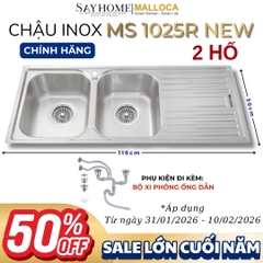 Chậu rửa chén bát 2 hố inox 304 MALLOCA MS 1025R NEW - Chính hãng