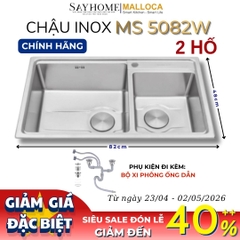 Chậu rửa chén bát 2 hố inox 304 MALLOCA MS 5082W - Chính hãng