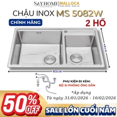 Chậu rửa chén bát 2 hố inox 304 MALLOCA MS 5082W - Chính hãng