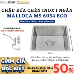 Chậu rửa chén bát 1 hố inox 304 MALLOCA MS 6054 ECO 54cm - Chính hãng