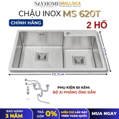 Chậu rửa chén bát 2 hố inox 304 MALLOCA MS 620T - Chính hãng