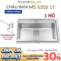 Chậu rửa chén bát 1 hố inox 304 MALLOCA MS 6302 ST 75cm - Chính hãng