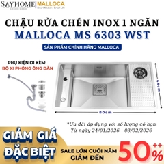 Chậu rửa chén bát 1 hố inox 304 MALLOCA MS 6303 WST - Chính hãng