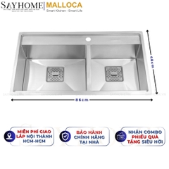 Chậu rửa chén bát 2 hố inox 304 MALLOCA MS 6304 ST - Chính hãng