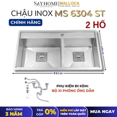 Chậu rửa chén bát 2 hố inox 304 MALLOCA MS 6304 ST - Chính hãng