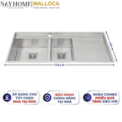 Chậu rửa chén bát 2 hố inox 304 MALLOCA MS 6306ST - Chính hãng
