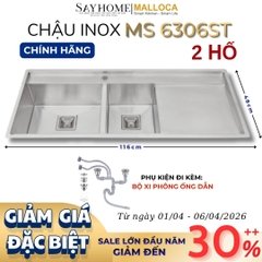 Chậu rửa chén bát 2 hố inox 304 MALLOCA MS 6306ST - Chính hãng