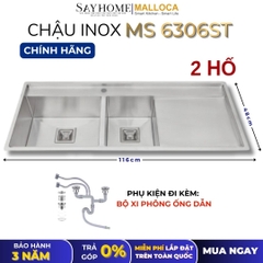 Chậu rửa chén bát 2 hố inox 304 MALLOCA MS 6306ST - Chính hãng