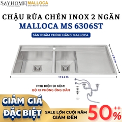 Chậu rửa chén bát 2 hố inox 304 MALLOCA MS 6306ST - Chính hãng