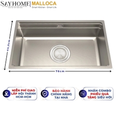 Chậu rửa chén bát 1 hố inox 304 MALLOCA MS 7645 LINEN 76cm - Chính hãng