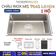 Chậu rửa chén bát 1 hố inox 304 MALLOCA MS 7645 LINEN 76cm - Chính hãng