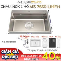 Chậu rửa chén bát 1 hố inox 304 MALLOCA MS 7650 LINEN 76cm - Chính hãng