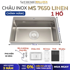 Chậu rửa chén bát 1 hố inox 304 MALLOCA MS 7650 LINEN 76cm - Chính hãng