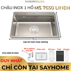 Chậu rửa chén bát 1 hố inox 304 MALLOCA MS 7650 LINEN 76cm - Chính hãng