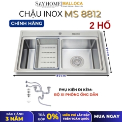 Chậu rửa chén bát 2 hố inox 304 MALLOCA MS 8812 - Chính hãng