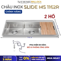 Chậu rửa chén bát 2 hố inox 304 MALLOCA Slide MS 1162R - Chính hãng