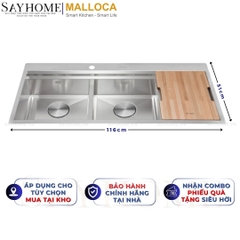 Chậu rửa chén bát 2 hố inox 304 MALLOCA Slide MS 1162R - Chính hãng