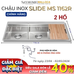 Chậu rửa chén bát 2 hố inox 304 MALLOCA Slide MS 1162R - Chính hãng