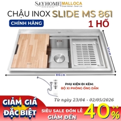 Chậu rửa chén bát 1 hố inox 304 MALLOCA Slide MS 861 86cm - Chính hãng