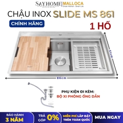 Chậu rửa chén bát 1 hố inox 304 MALLOCA Slide MS 861 86cm - Chính hãng