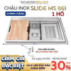 Chậu rửa chén bát 1 hố inox 304 MALLOCA Slide MS 861 86cm - Chính hãng