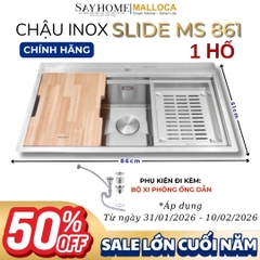 Chậu rửa chén bát 1 hố inox 304 MALLOCA Slide MS 861 86cm - Chính hãng
