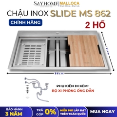 Chậu rửa chén bát 2 hố inox 304 MALLOCA Slide MS 862 - Chính hãng