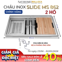 Chậu rửa chén bát 2 hố inox 304 MALLOCA Slide MS 862 - Chính hãng