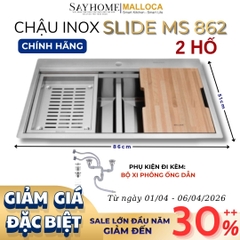 Chậu rửa chén bát 2 hố inox 304 MALLOCA Slide MS 862 - Chính hãng