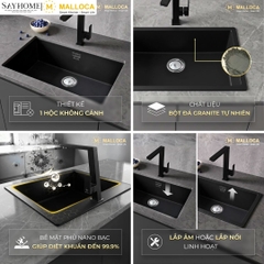 Chậu rửa chén bát đá Granite 1 hố MALLOCA ZEN K-13040 75cm tại Thành phố Hồ Chí Minh
